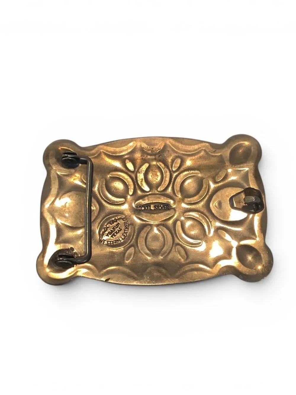 Vintage Tex Tan Yoakum Texas Nickel Silver Horse Belt Buckle